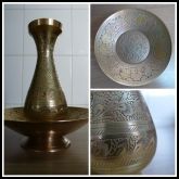 Antigo jarro e bacia em bronze Indiano decorativo