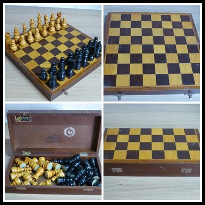 Antigo Estojo de jogo de xadrez em madeira maciça e marchetado - completo -  Loja de rlreliquias