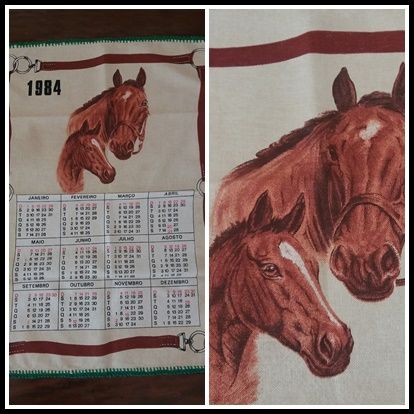 Antigo pano de copa/prato com calendário de 1984