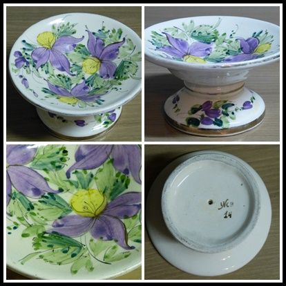 Antiga Petisqueira em Porcelana c/ coluna e pé pintada a mão